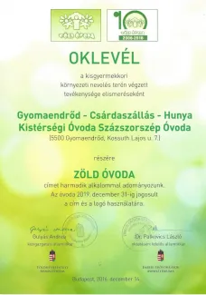 &amp;quot;Zöld Óvoda&amp;quot; cím adományozás